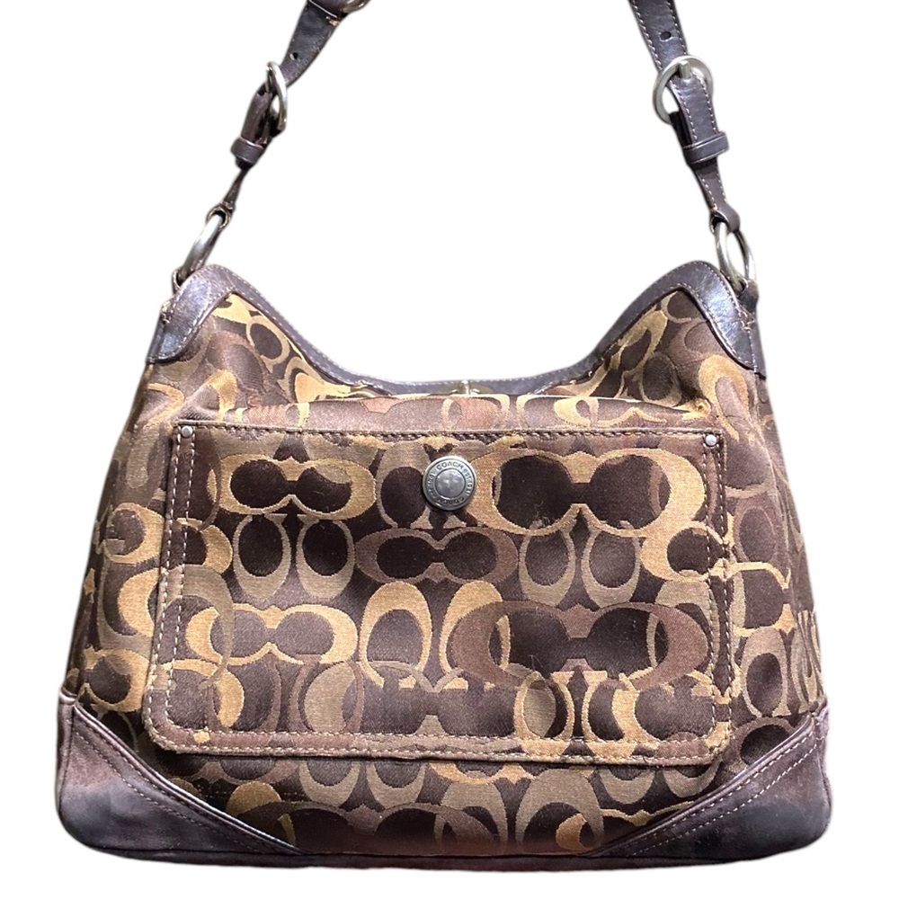COACH Handbag Classic Signature C Canvas w/suede And Leather Trim